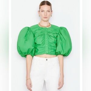 Frame Gathered Puff Sleeve Top Green